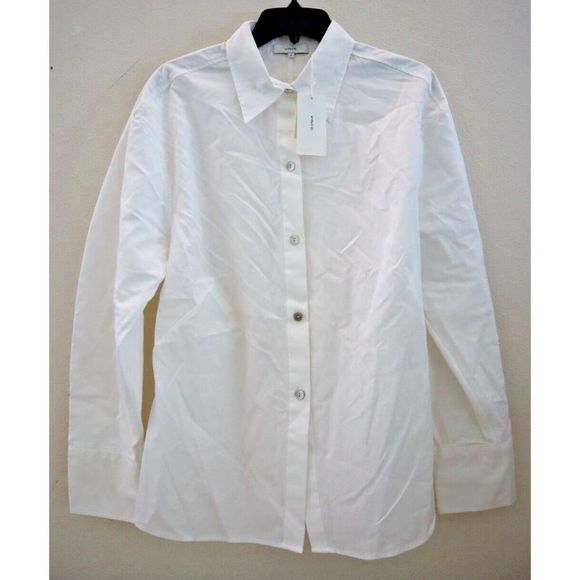 Vince Women Sz M White Sculpted Poplin Gathered Long Sleeve Button Up Shirt $275 - Picture 1 of 10